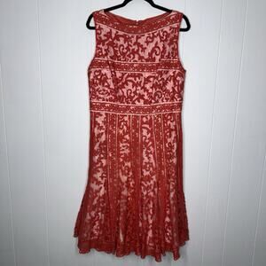 Tadashi Shoji Women’s Embroidered Fit Flare Cocktail Dress Coral Orange Size 14